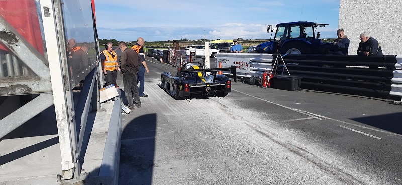 Graham Harden takes his final start of the day on the cement covered oil