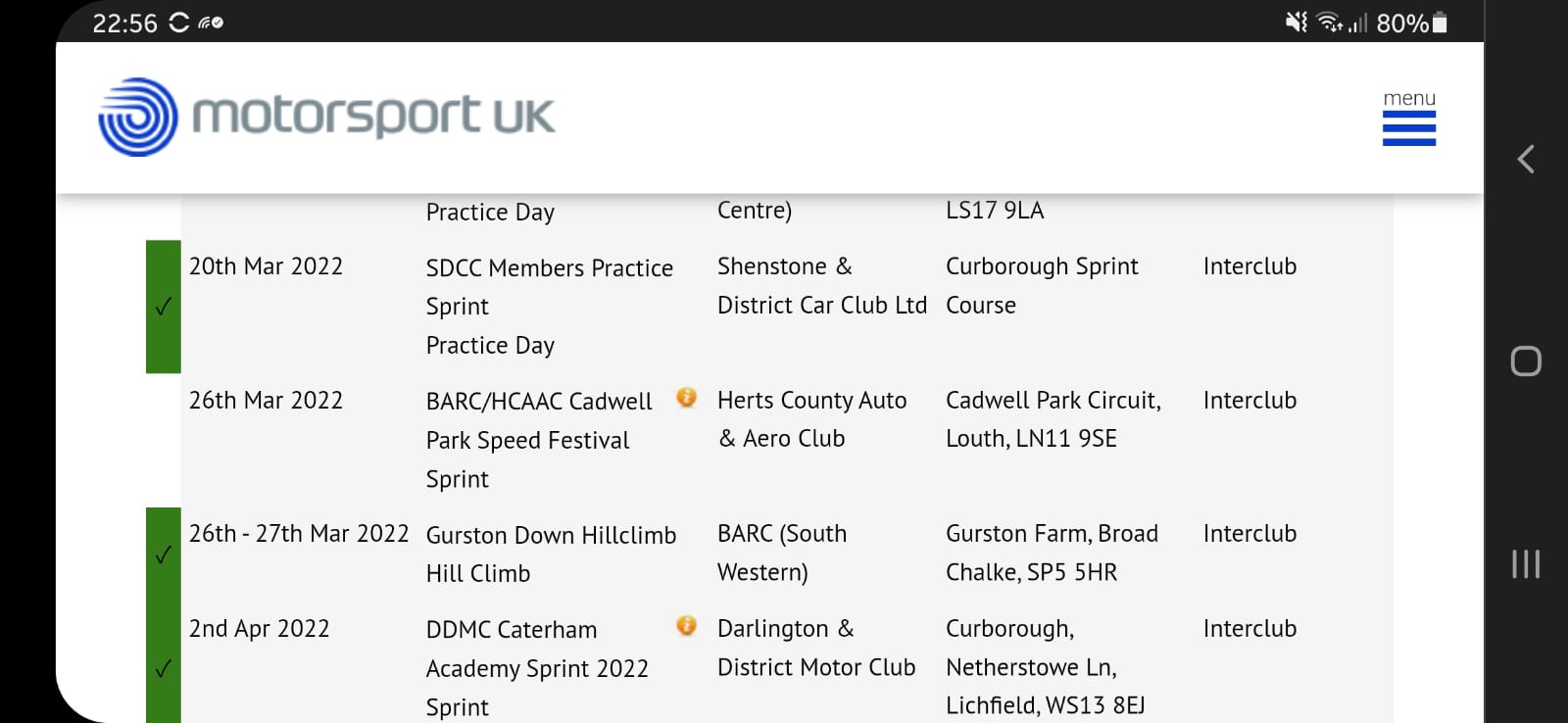 BARC Midlands Cadwell permit February 2nd