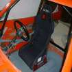 Cobra Imola2 Dyolin seat, on 5mm anodised brackets. Bolted to the floor, reinforced with 3mm steel plate